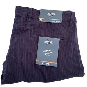 NWT Nautica Seersucker Striped Shorts Rigger Double‎ Reverse Pleats Sz 36 Navy